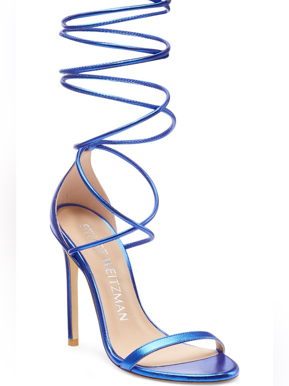 Stuart Weitzman Cobalt Blue Metallic Sandal Nudist Wrap 110 Dusk Lace Up NWOB 7